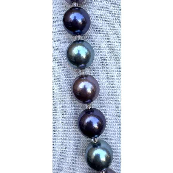 Vintage Joan Rivers Metallic Purple Blue Faux Pearl Necklace Silver Tone 21" - Picture 3 of 9